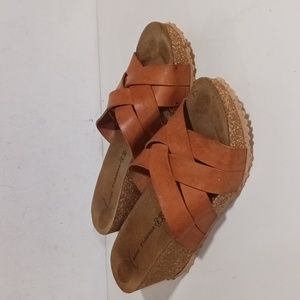 Anna Fidanza Tan Leather Cork Wedge Anthropologie sz 39